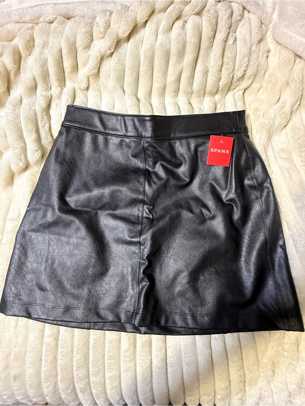 SPANX Black Faux Leather A-Line Mini Skirt